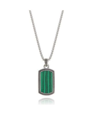 Mens Stainless Steel Necklace with Malachite Pendant