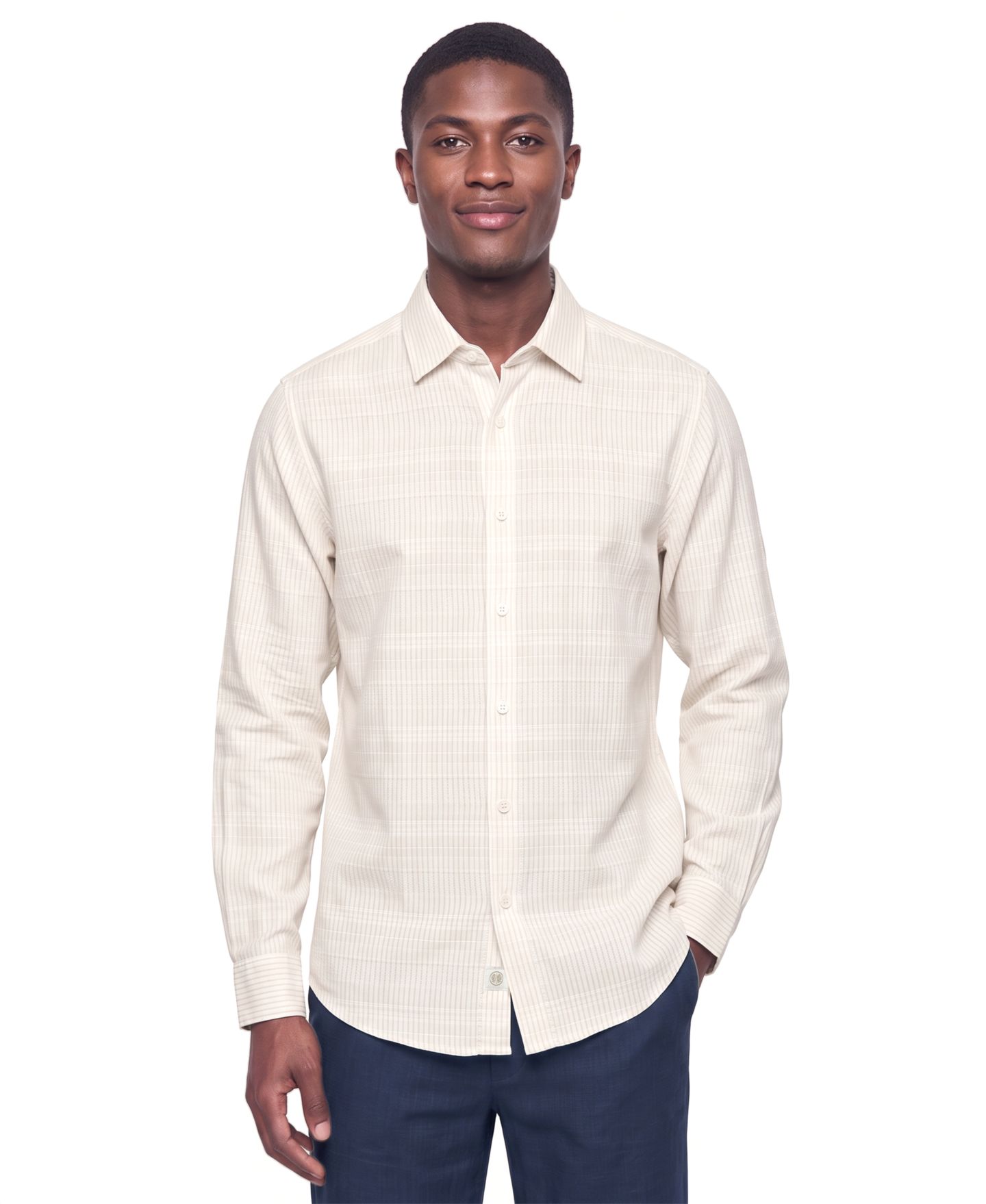 Мужская рубашка Cubavera Linen-Blend Long-Sleeve Classic-Fit, цвет: Яркий белый — фото 1