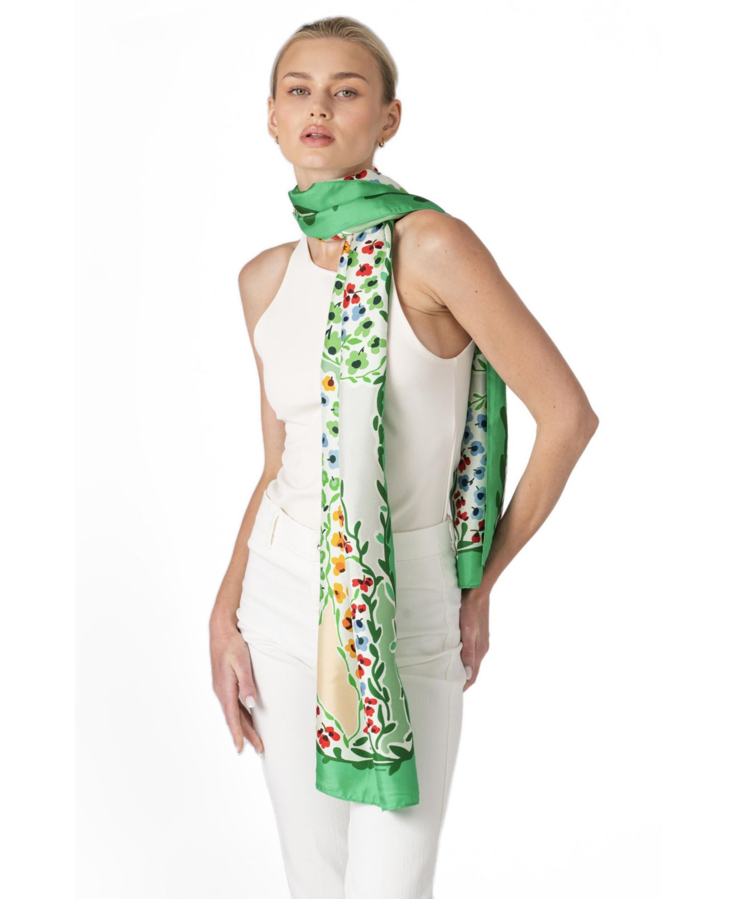 Женский шарф Jessie Zhao New York Garden Floral-Print Double-Sided Silk, цвет: Зелёный — фото 3