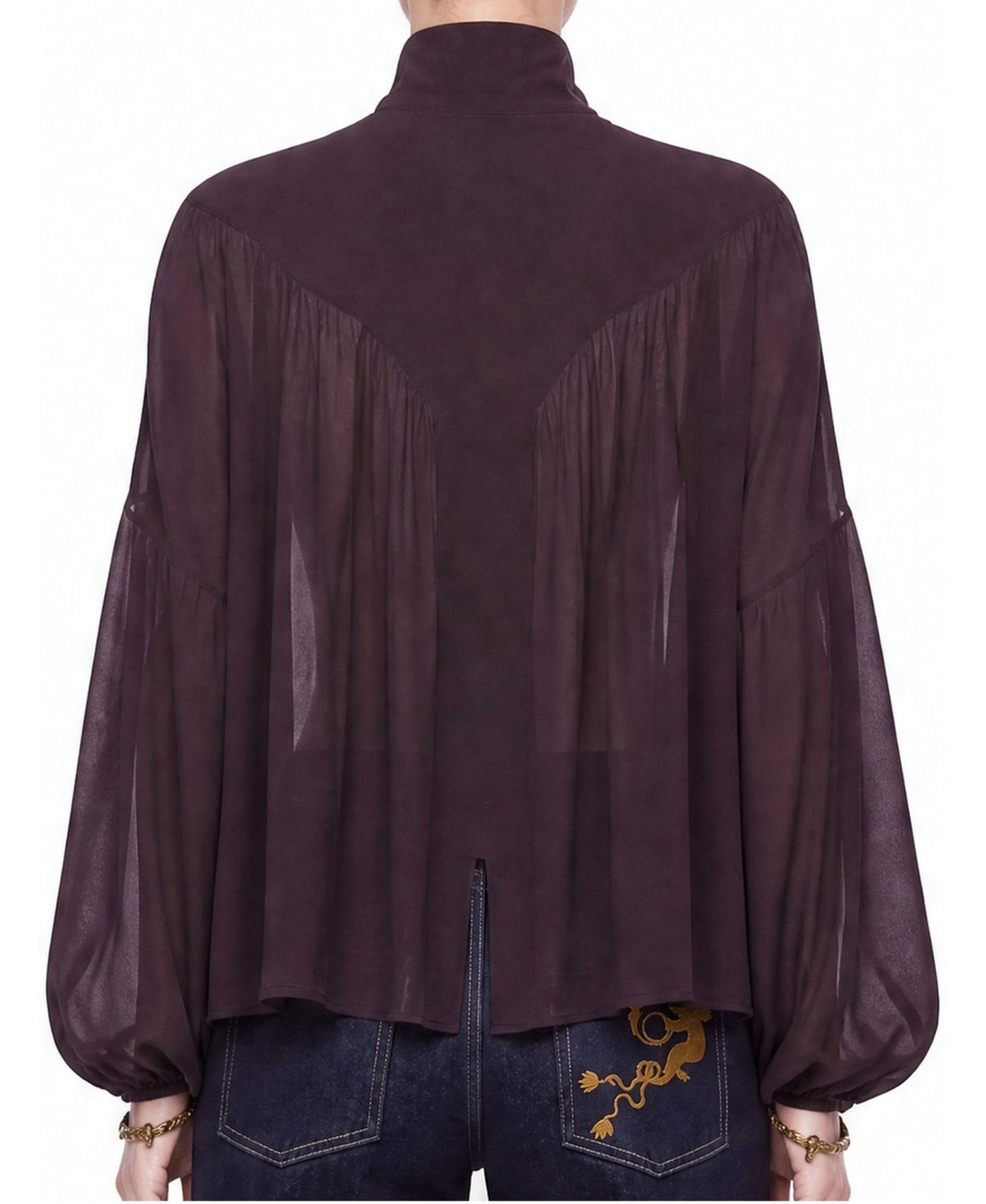 Женская блузка NOCTURNE Stand Collar Long-Sleeve Sheer, цвет: Коричневый — фото 5