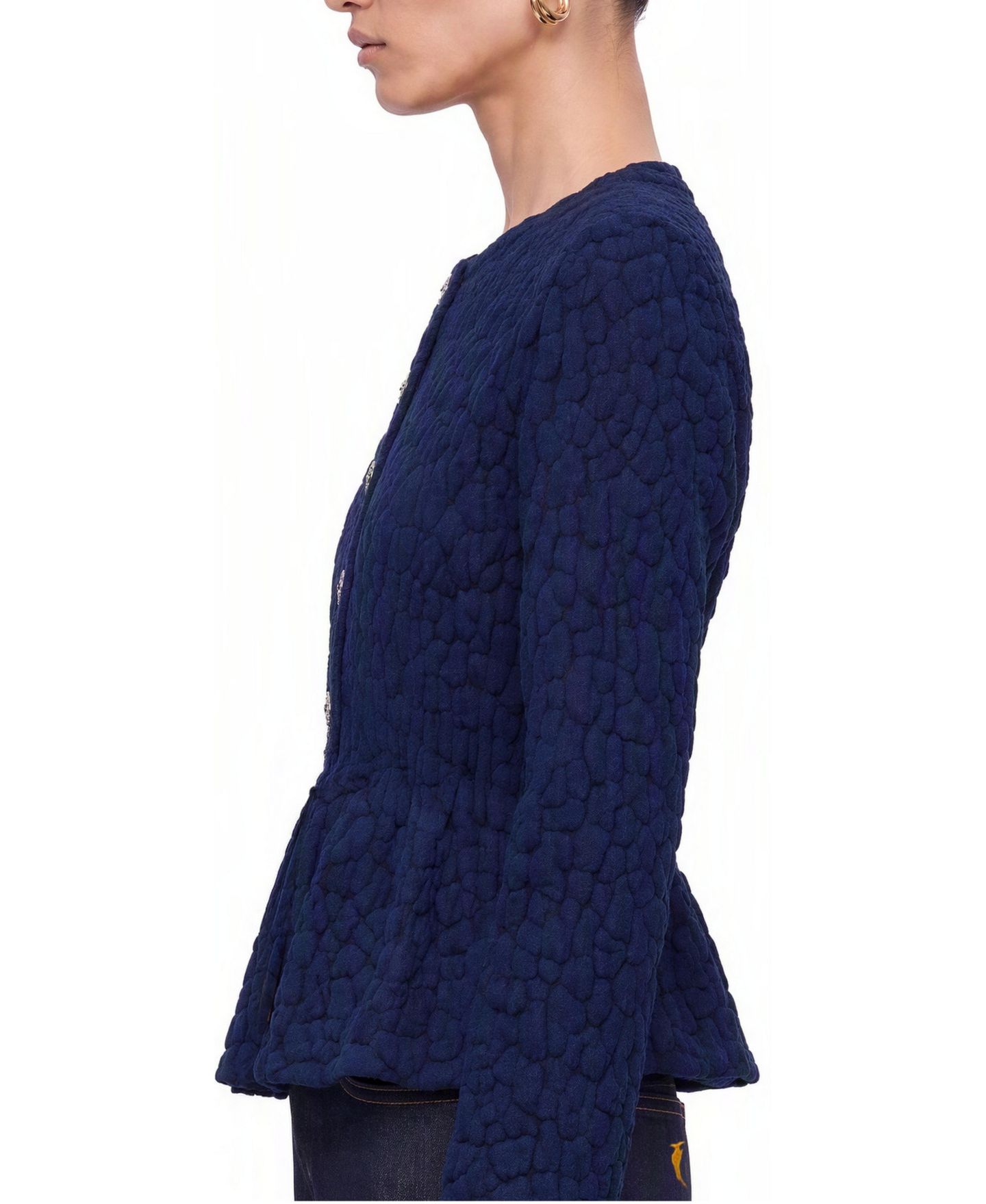 Женский кардиган NOCTURNE Textured Peplum Long-Sleeve, цвет: Тёмно-синий — фото 3