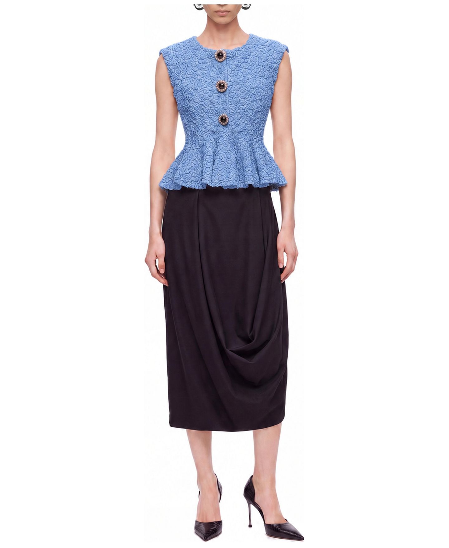 Женский топ NOCTURNE Sleeveless Crewneck Peplum, цвет: Синий — фото 4