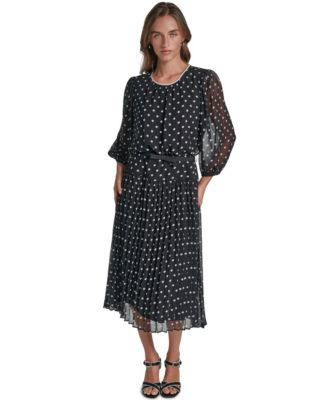 Women's Polka-Dot Chiffon Midi Dress
