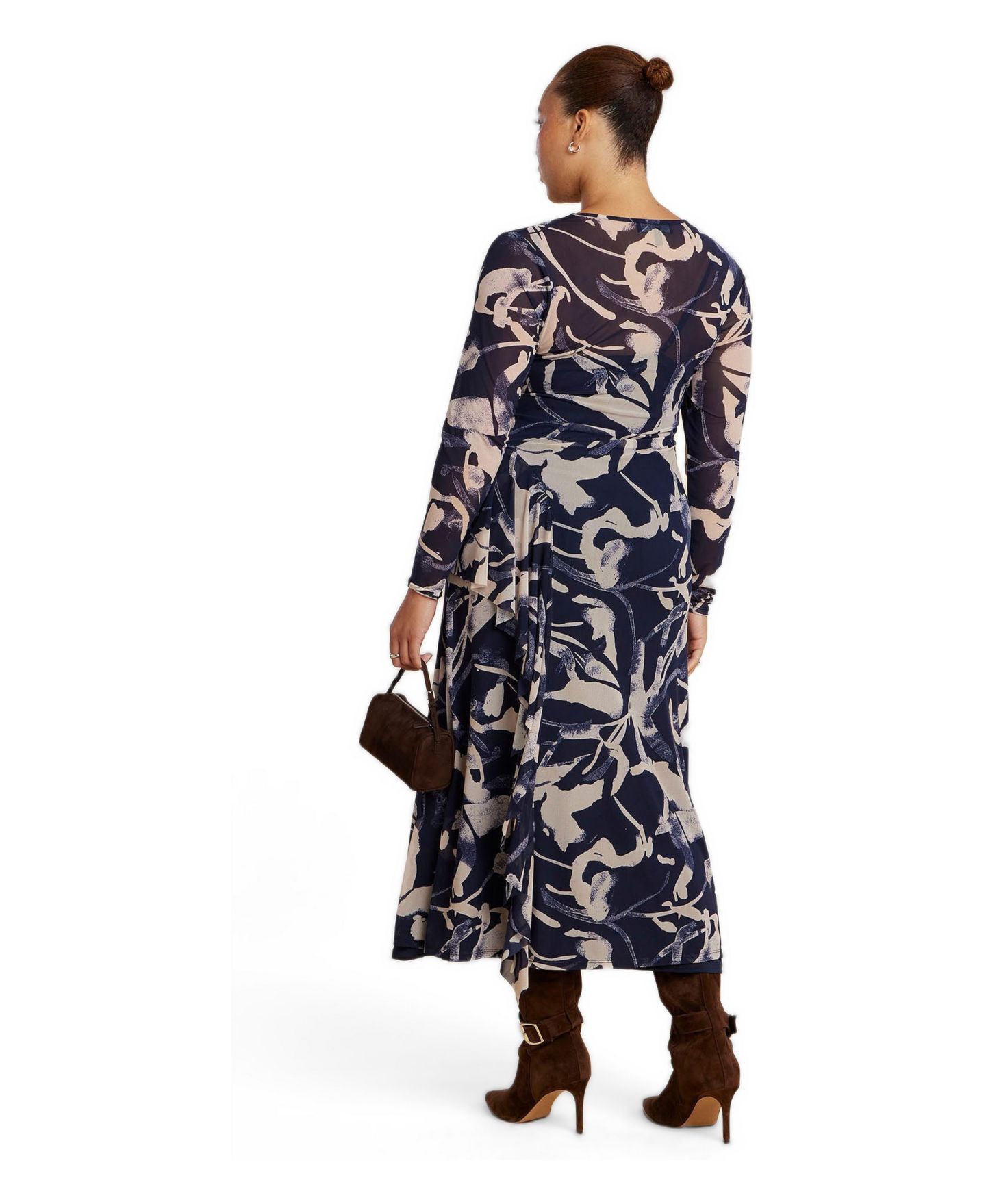 Женское платье ELOQUII Plus Size Asymmetrical Printed Long-Sleeve Midi, цвет: Чернильный тёмно-синий — фото 3