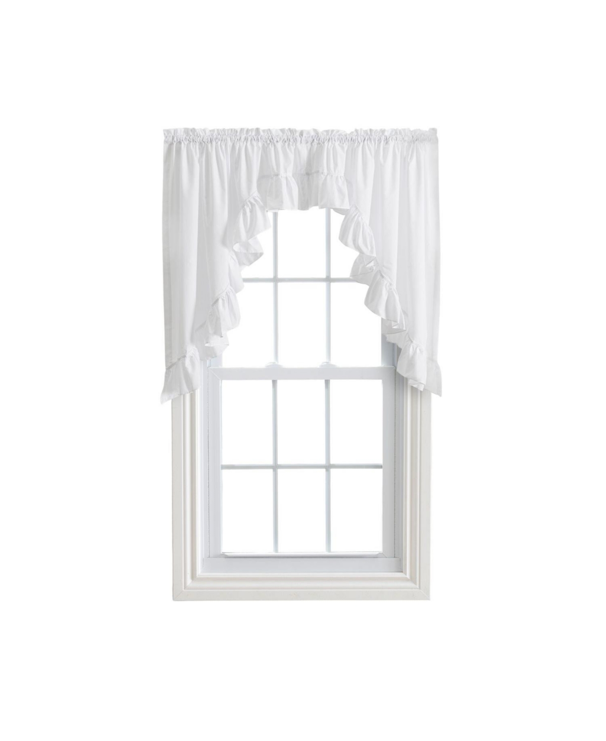 Ellis Curtain Classic Wide Solid Color Perma Press Ruffled Window Swag White - White