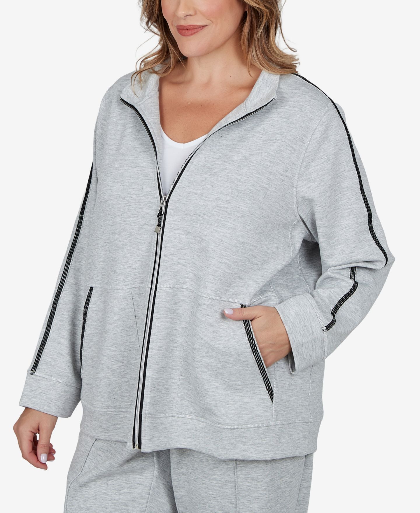 Женская куртка Alfred Dunner Plus Size Fleece Long-Sleeve, цвет: Granite — фото 2