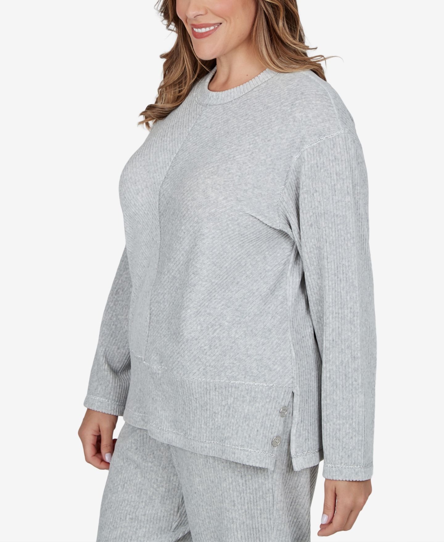 Женский свитер Alfred Dunner Plus Size Long-Sleeve Crewneck Ribbed, цвет: Granite — фото 2