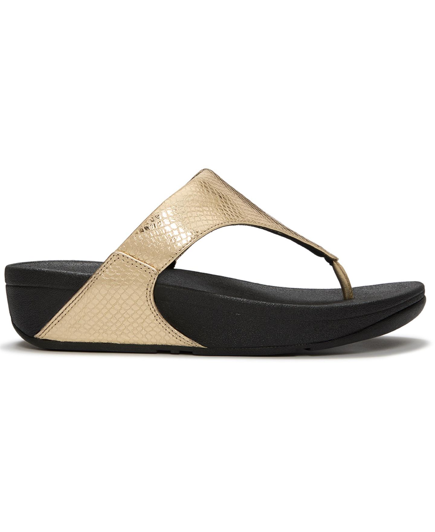 Женские сандалии FitFlop Lulu Arch Support Metallic Leather Toe Post Wedge, цвет: Металлик змеиный — фото 2