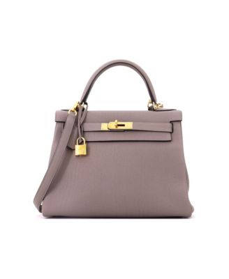 Pre-Owned HERMES Kelly 28 Handbag Grey Togo with Gold Hardware