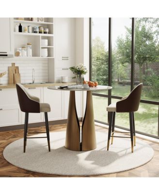 35" Modern Round Counter Height Table for 2-4 People, Glossy Small Round Bistro Table for Kitchen or Small Spaces with Base