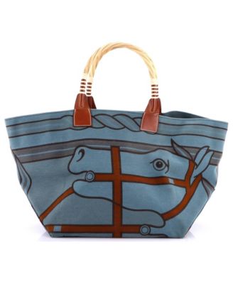 Pre-Owned HERMES Sac Steeple Tote Printed Toile with Wood
