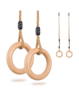 Birch Wood Gymnastics Rings Adjustable Buckle Home Exercise Swing
