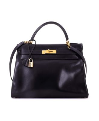 Pre-Owned HERMES Kelly 32 Handbag Black Box Calf with Gold Hardware