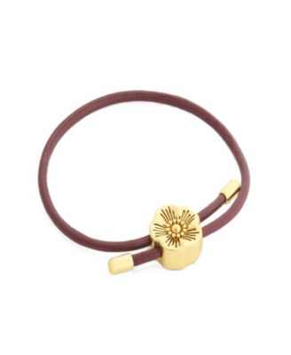 Crystal Gold-Tone Leather Tea Rose Charm Bracelet