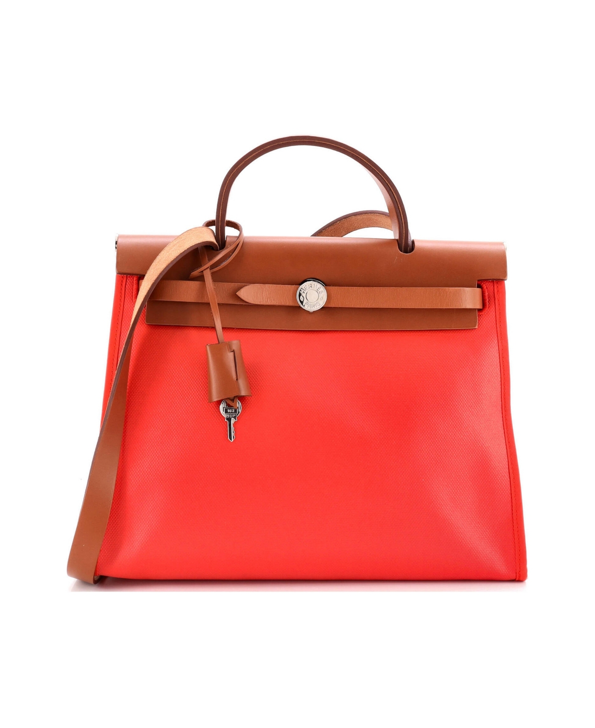 Pre-Owned Hermes 31 Herbag Zip Berline Vache Canvas and Leather - Orange