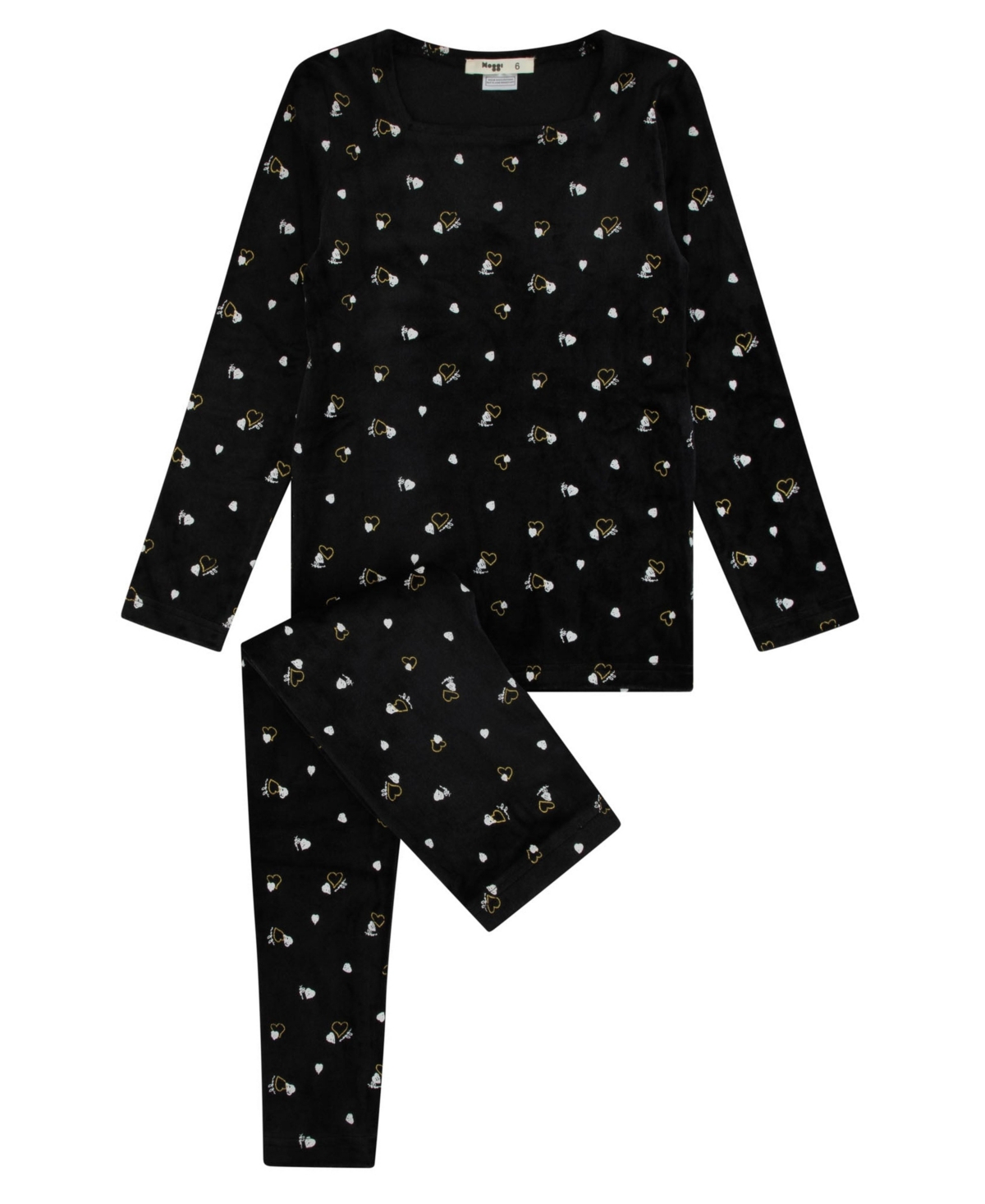 NoggiWear Girls' 4-16 Long-Sleeve Velour Heart-Print Top and Pants, 2-Piece Set