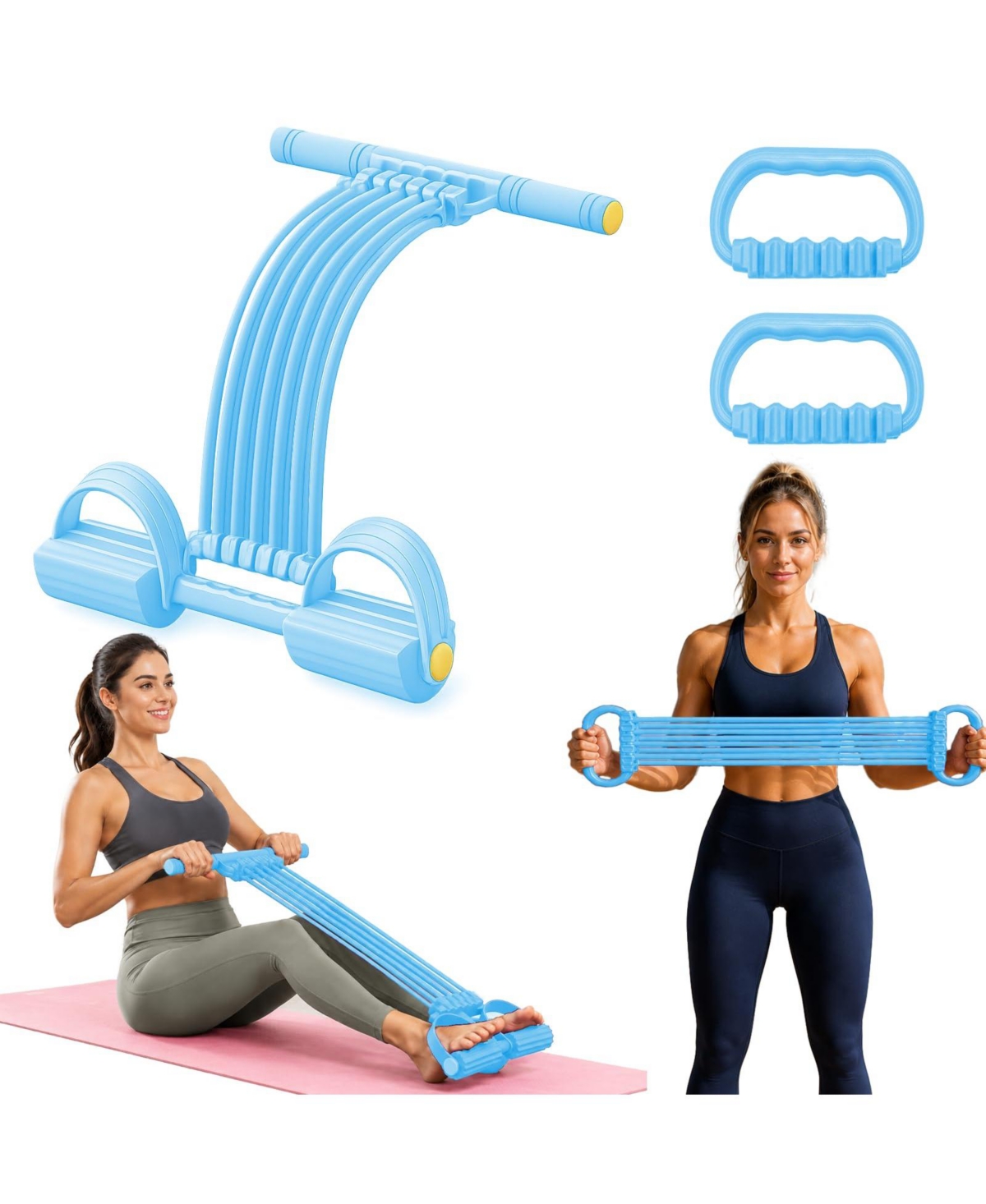 Sportneer Adjustable 10 Tubes Resistance Band Set with Handles and Pedals for Full Body Home Workout