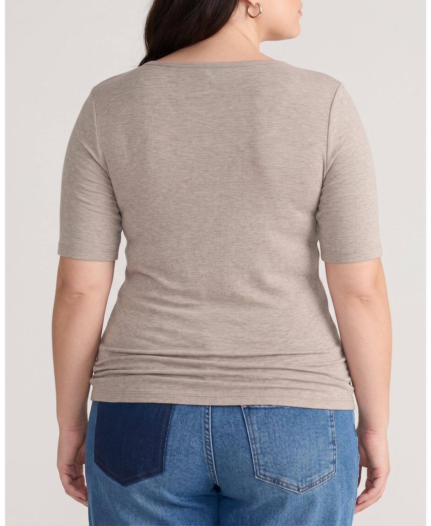 Женская футболка Universal Standard Plus Size Cloud Rib Short Sleeve Square Neck, цвет: Миндальный пыльный — фото 2