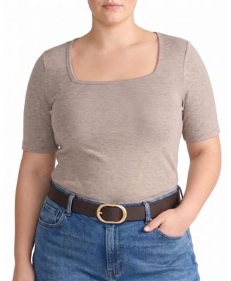 Plus Size Cloud Rib Short Sleeve Square Neck Tee