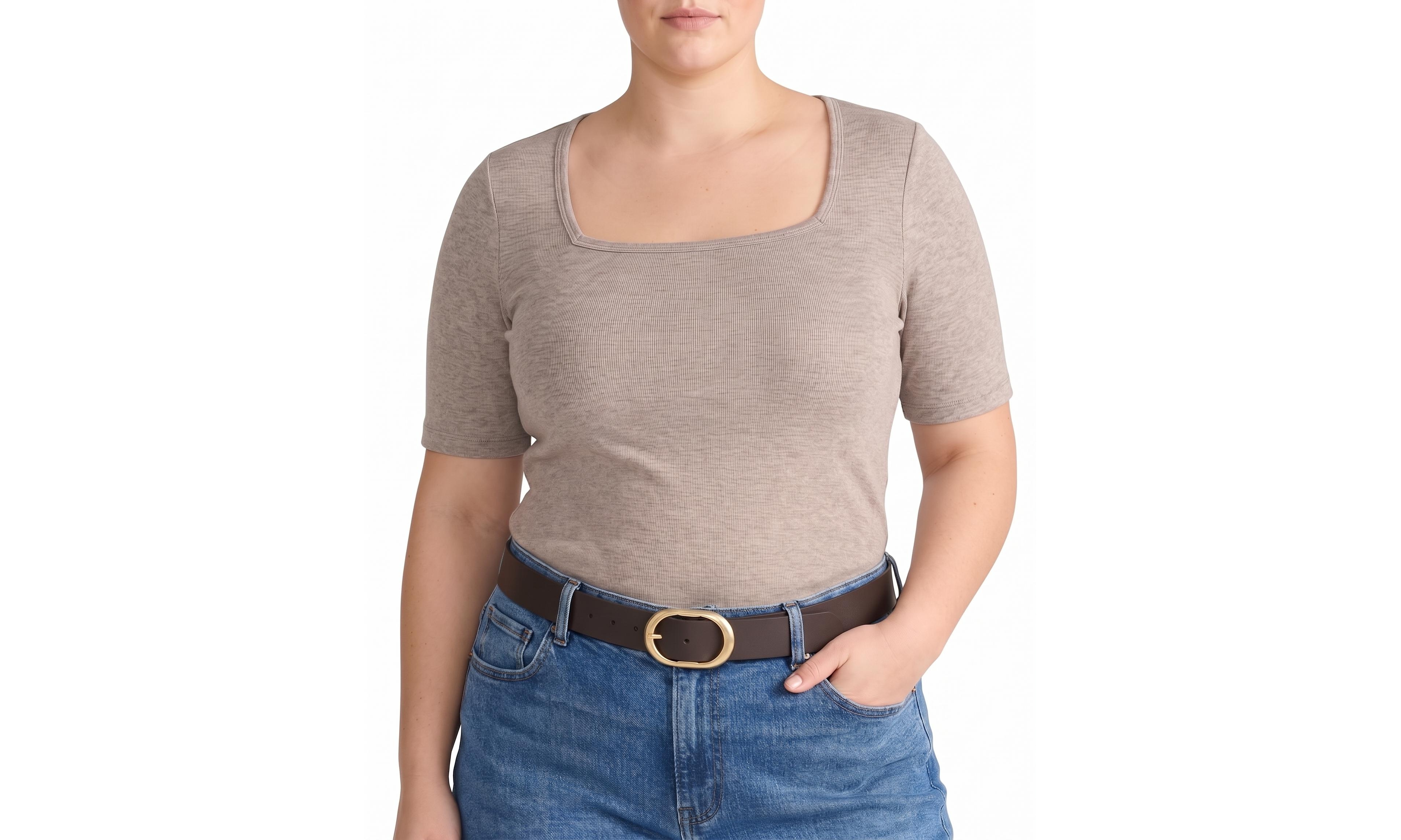 Universal Standard Women's Plus Cloud Rib Short Sleeve Square Neck Tee