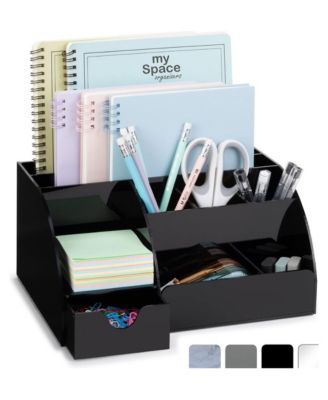 Acrylic 9 Compartment Desk Organizer With Drawer Phone Spot