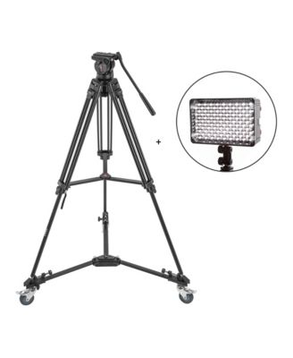 V3AH Fluid Head 3-Section Tripod Kit with Flashpoint 144 LED Light and Dolly for Cameras and Camcorders