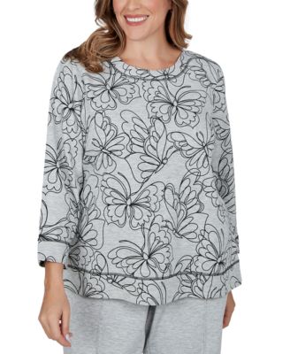 Plus Size Butterfly-Print 3/4-Sleeve T-Shirt