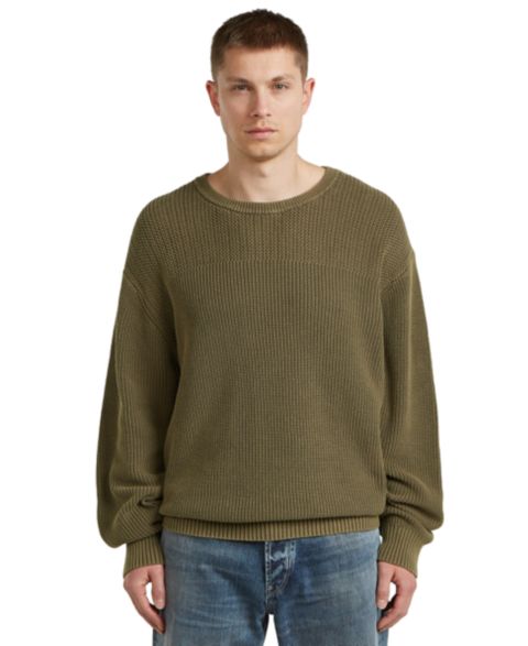 Мужской свитер G-Star Raw Washed Rib Knit, цвет: Тёмный хаки