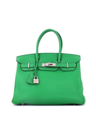 Pre-Owned HERMES Birkin 30 Handbag Green Clemence with Palladium Hardware