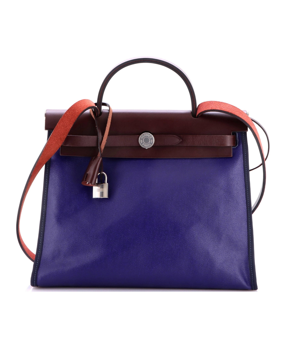Pre-Owned Hermes 31 Herbag Zip Berline Vache Canvas and Leather - Blue
