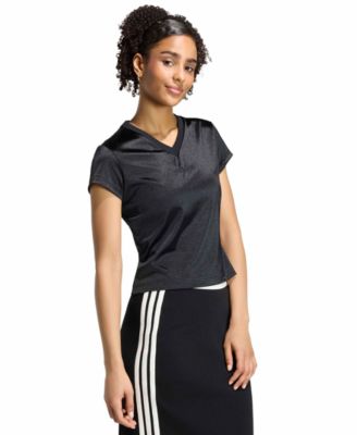 Women's Seasonal Essentials Satin V-Neck Slim T-Shirt