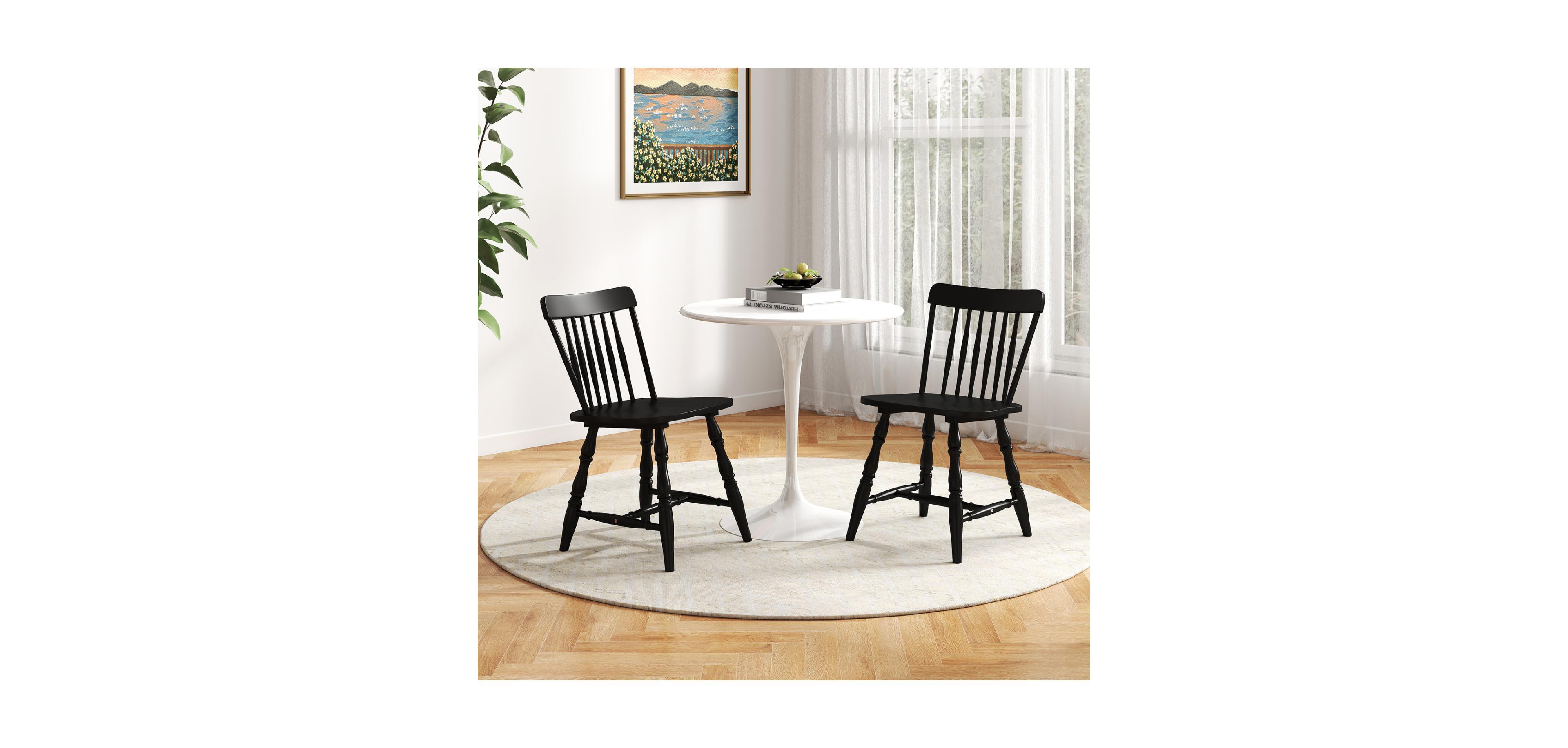 Boyel Living Windsor Dining Chairs Set of 2, Wooden Spindle Back Chairs with Contoured Seat, Farmhouse