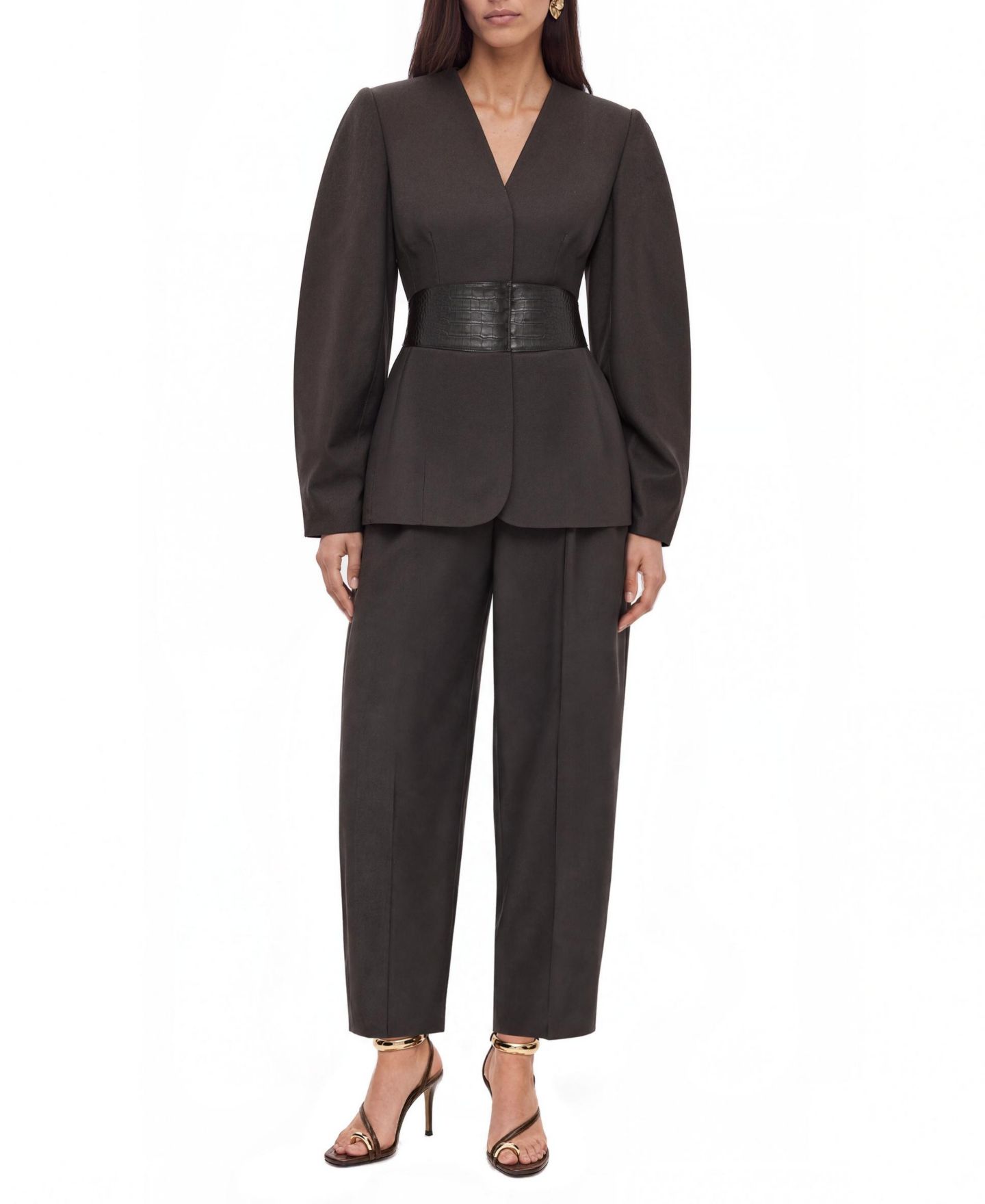 Женская куртка NOCTURNE Croc Effect Belted Collarless, цвет: Коричневый — фото 4