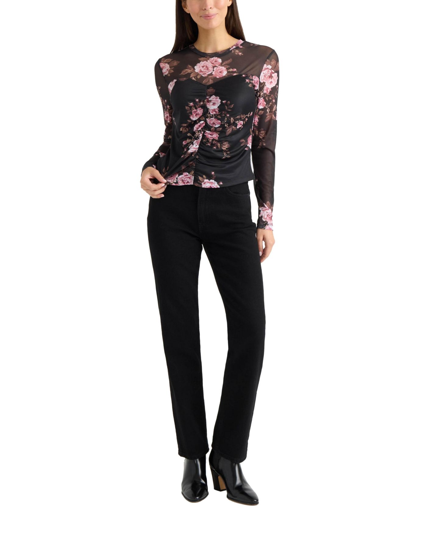 Женский топ Ellen Tracy Sweetheart Mesh Long-Sleeve, цвет: Чёрный — фото 4