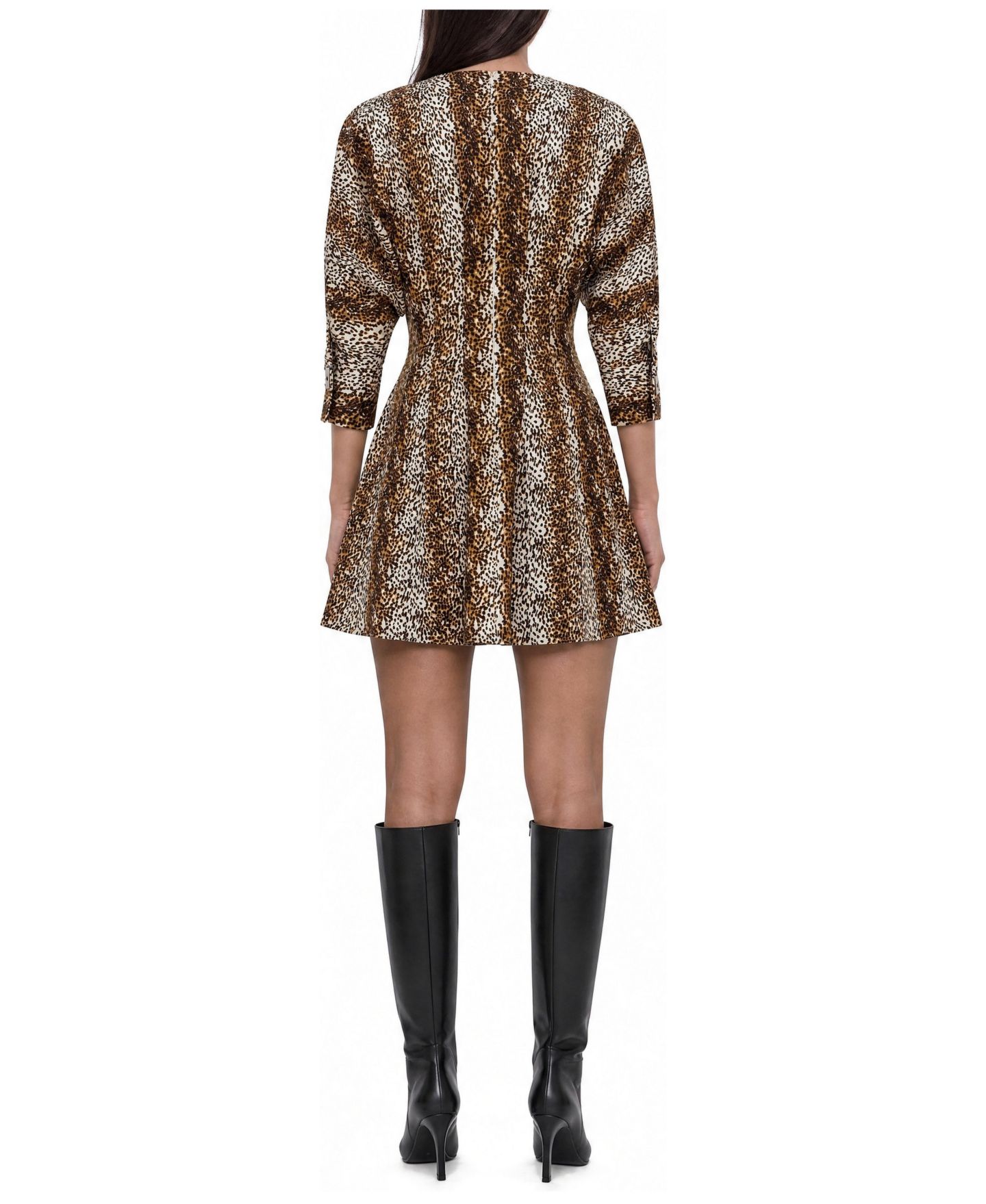 Женское платье NOCTURNE Leopard-Print V-Neck 3/4-Sleeve Mini, цвет: Леопардовый с принтом — фото 3