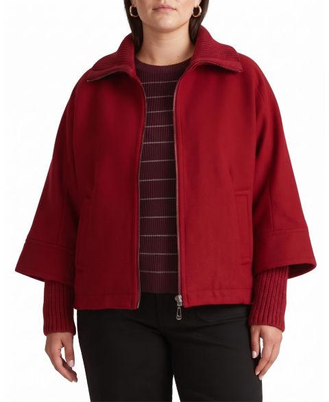 Женское пальто Universal Standard Plus Size Utopia Wool-Blend Funnel-Neck Cocoon, цвет: Красный