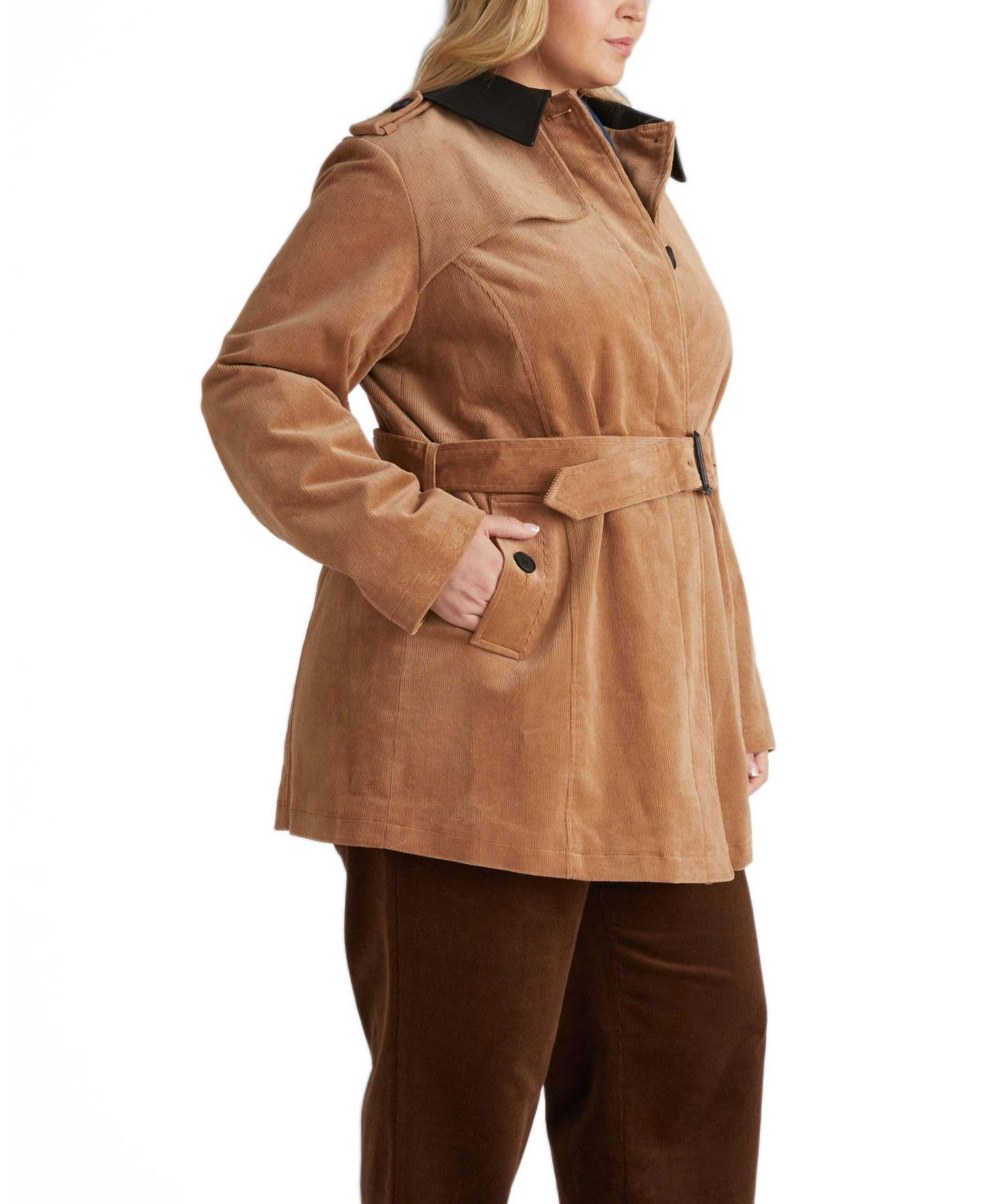 Женское пальто Universal Standard Plus Size Cortland Stretch Corduroy Short Trench, цвет: Верблюжий — фото 3