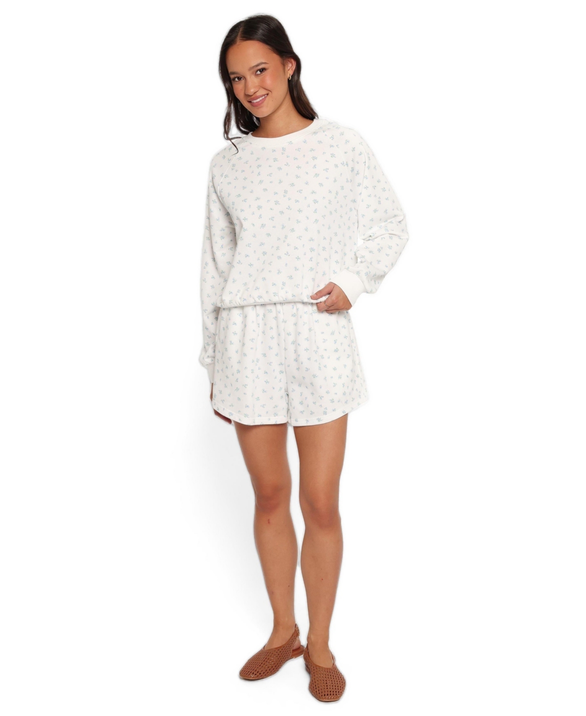 Petal and Pup Women's Hazel Crewneck Long-Sleeve Floral-Print Sweatshirt - Blue ditsy floral