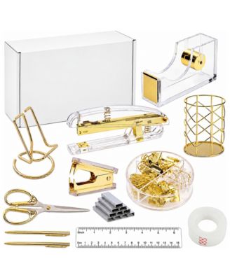 Acrylic Alloy Office Supplies Set Desk Organizer Stapler Pen Holder Phone Stand