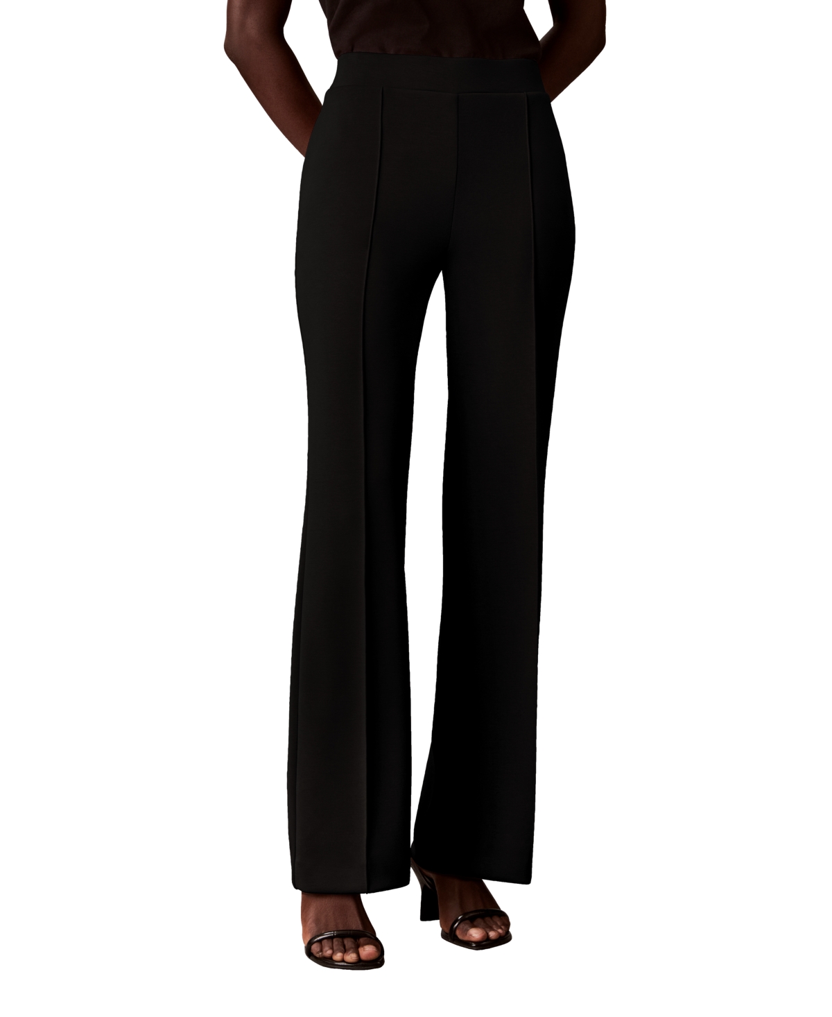 Calvin Klein Petite High-Waisted Pintuck Pull-On Trousers - Black