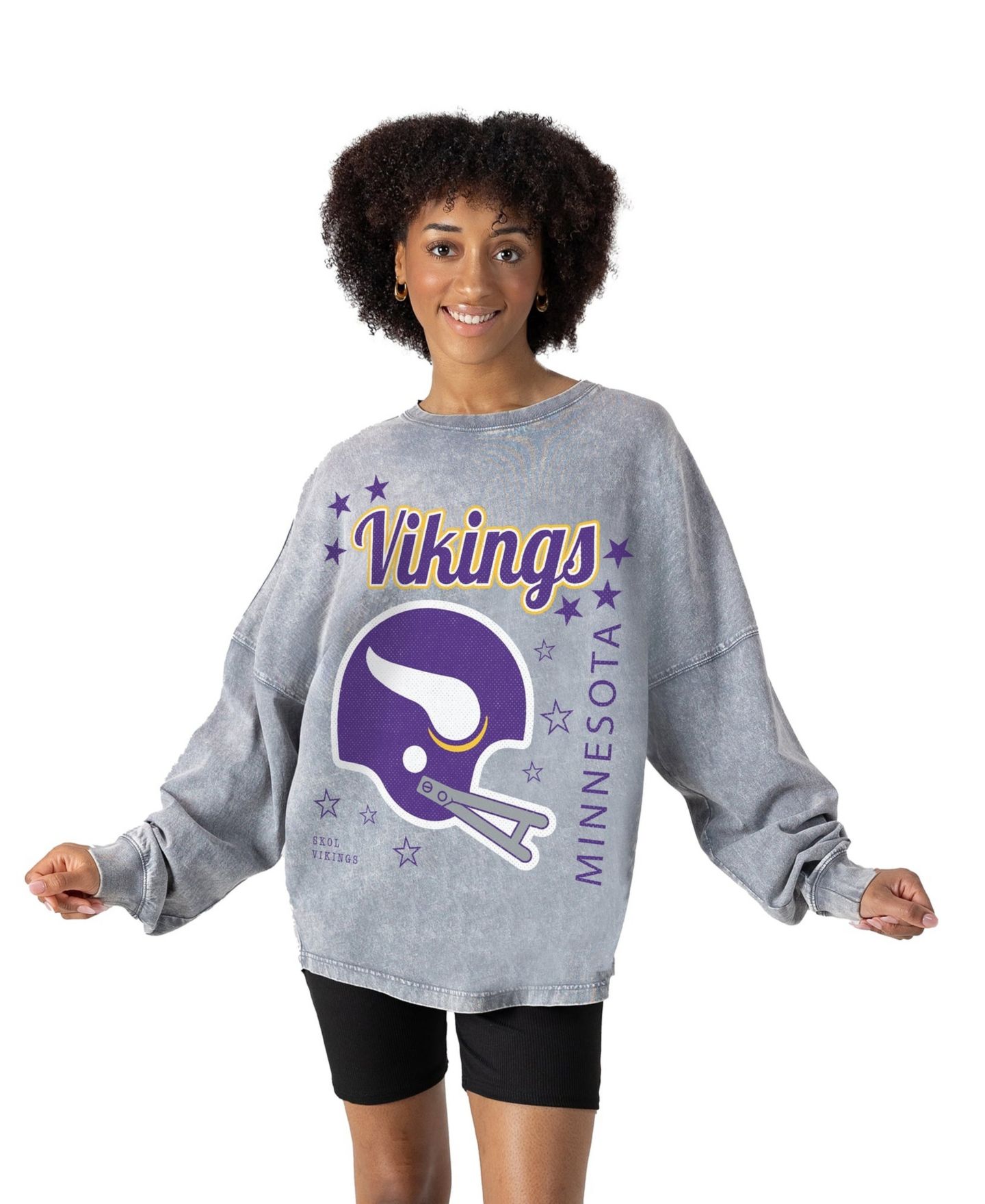 Женская футболка Gameday Couture Gray Minnesota Vikings Starbound Oversized Snow Wash Long-Sleeve — фото 1