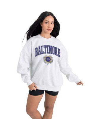 Women's Ash Baltimore Ravens Traditional Logo Oversized Premium Fleece Pullover Sweatshirt