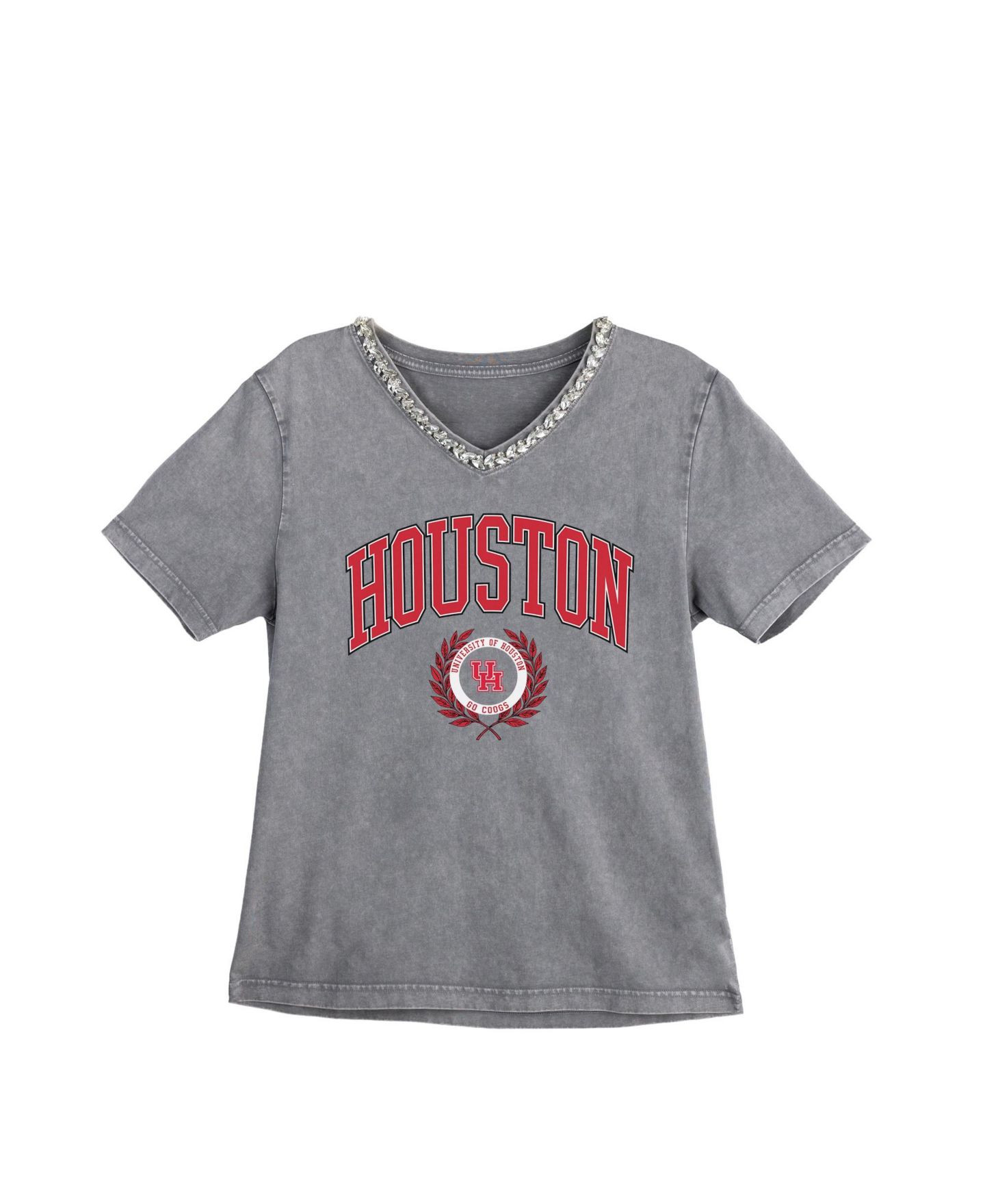 Женская футболка Gameday Couture Gray Houston Cougars Iconic Edge Rhinestone V-Neck — фото 5