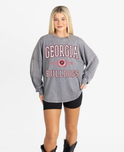 Женская футболка Gameday Couture Gray Georgia Bulldogs Oversized Final Score Snow Wash Long-Sleeve