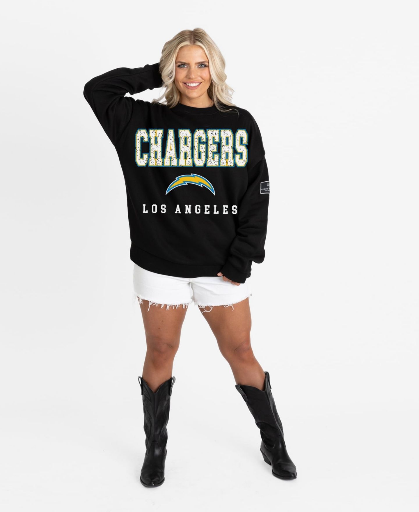 Женская толстовка Gameday Couture Black Los Angeles Chargers Oversized Level Up Black Label Premium Fleece — фото 3