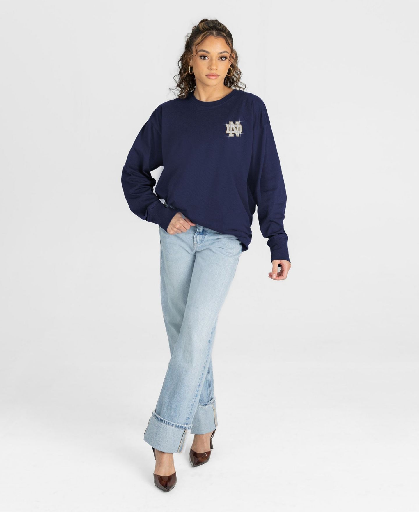 Женская футболка Gameday Couture Navy Notre Dame Fighting Irish Light It Up Rhinestone Long-Sleeve — фото 3