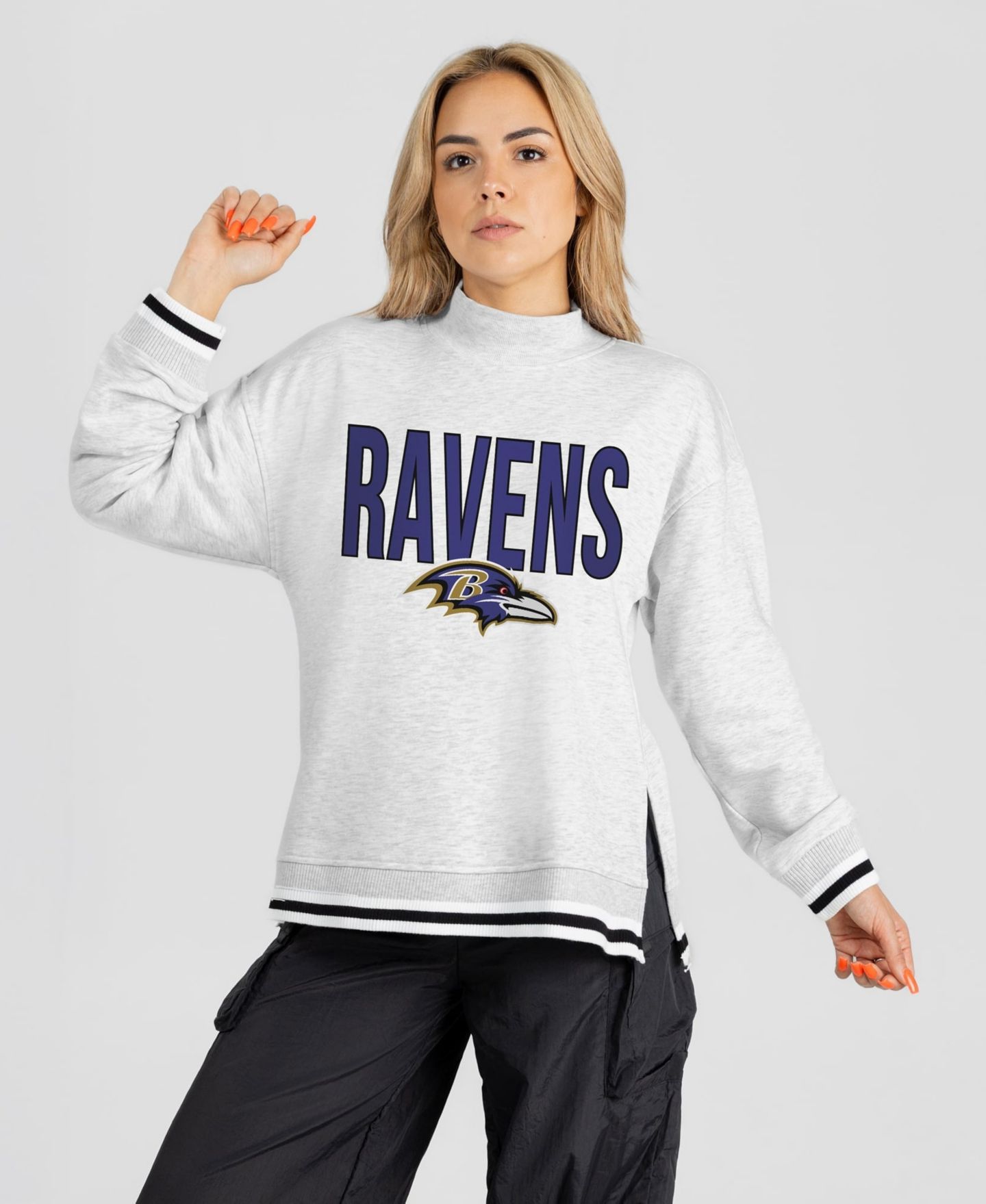 Женская толстовка Gameday Couture Ash Baltimore Ravens Rally Point Contrast Stripe Mock Neck — фото 1