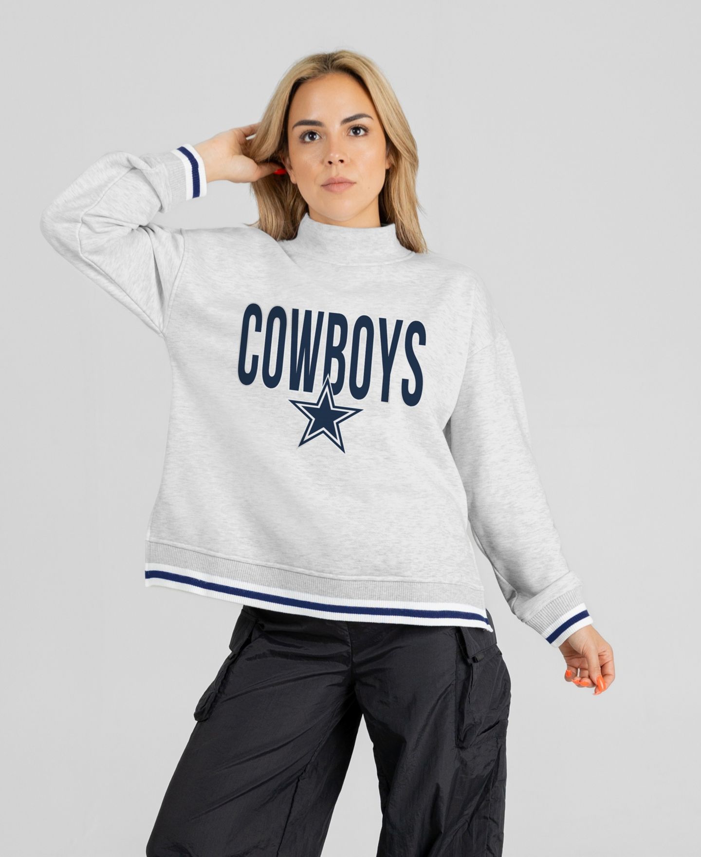 Женская толстовка Gameday Couture Ash Dallas Cowboys Rally Point Contrast Stripe Mock Neck — фото 5
