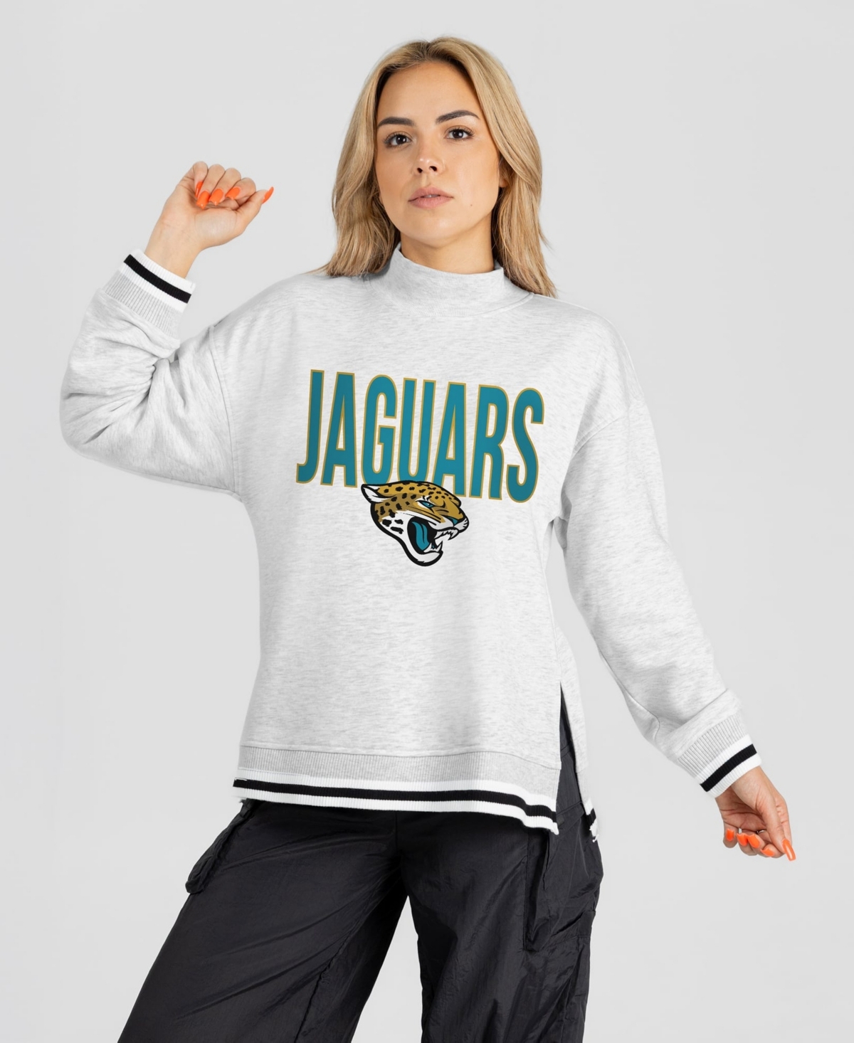 Gameday Couture Women's Ash Jacksonville Jaguars Rally Point Contrast Stripe Mock Neck Sweatshirt - Ash