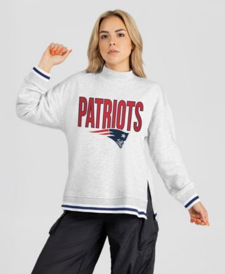 Women's Ash New England Patriots Rally Point Contrast Stripe Mock Neck Sweatshirt